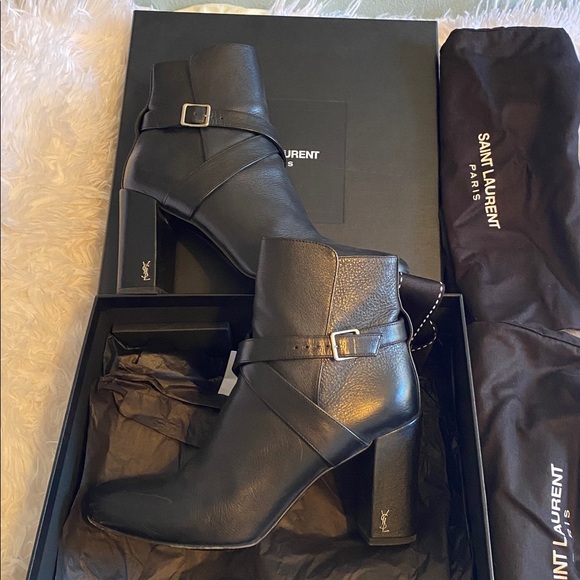 Saint Laurent Shoes - Saint Laurent Black Leather Buckle Ankle Booties